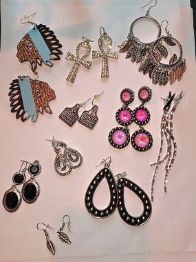 Assorted Women’s Black and Pink Statement Earrings - No Brand